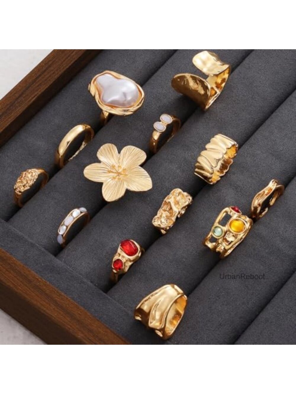 Gold Stackable Rings Set Knuckle Midi Statement Layered Jewelry - Picture 5 of 5